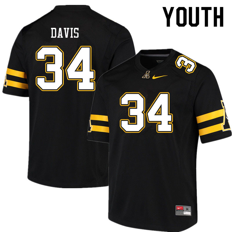 Youth #34 Bradley Davis Appalachian State Mountaineers College Football Jerseys Sale-Black - Click Image to Close